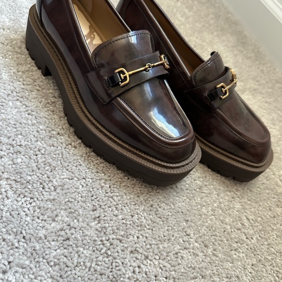 Sam Edelman Shoes - Sam Edelman Dark Brown Patent Loafers with Gold Hardware
